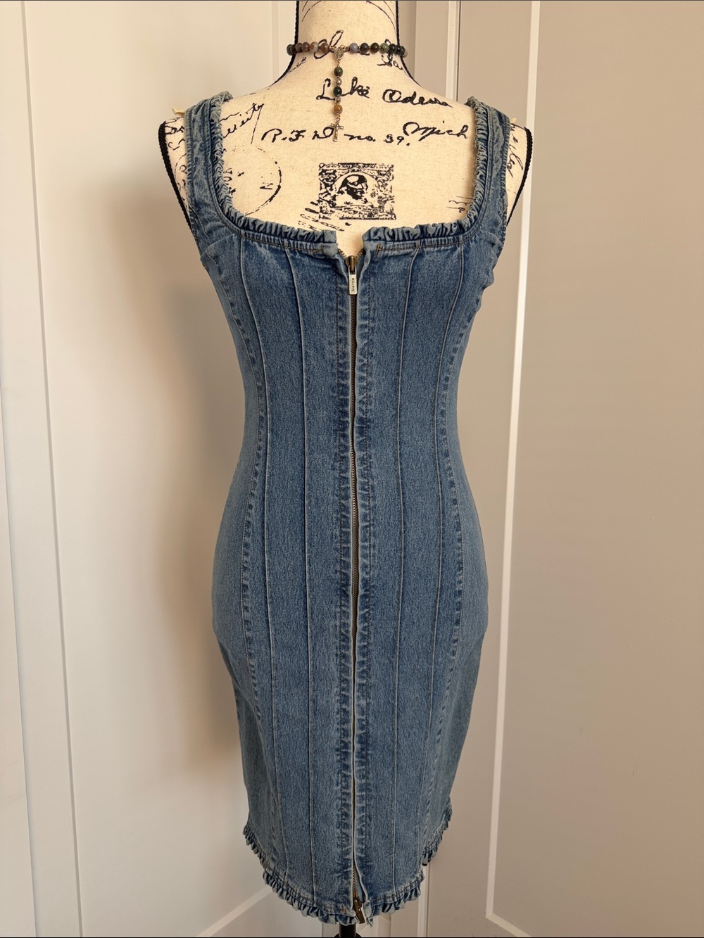 Vintage Zip-Front Denim Bodycon